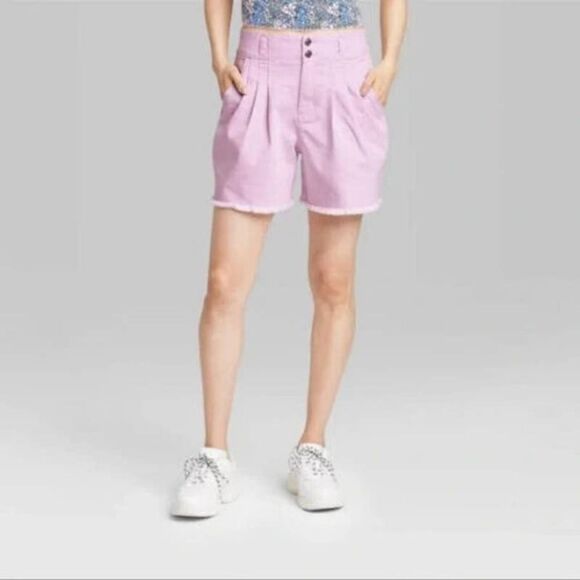 Wild Fable Bermuda Jean Shorts Super High Rise Pleated Light Purple 02 Relax Fit - Picture 1 of 13